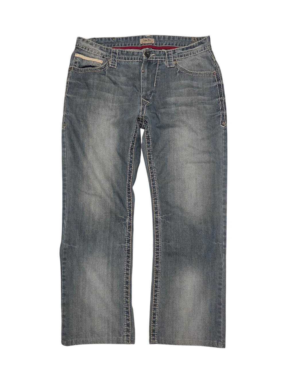 Vintage Y2k Antique Rivet Men's Light Wash Blue Straight Jeans